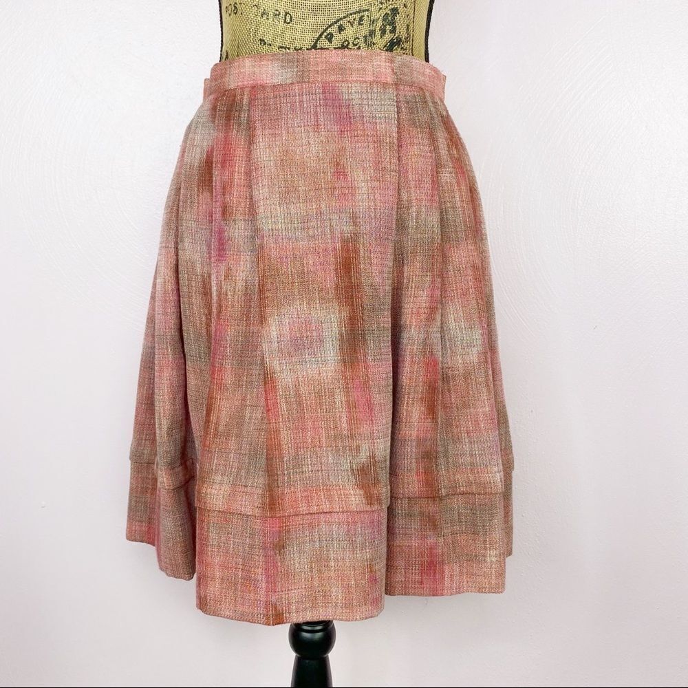 AK Anne‎ Klein Petite Plaid Linen Blend Pleated A-line Skirt Pink Brown 2P